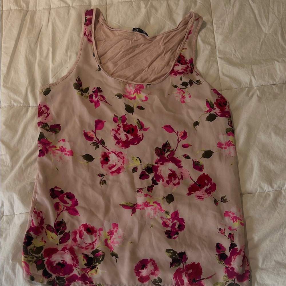 Express Floral Tank Top - Pink and Cream
